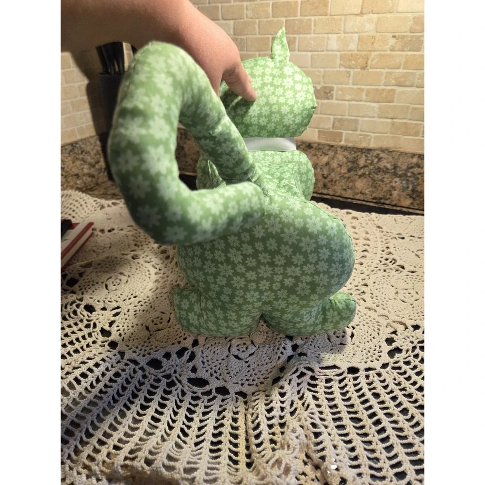 Handmade Tissue Box Cover Green Stuffed Cat
